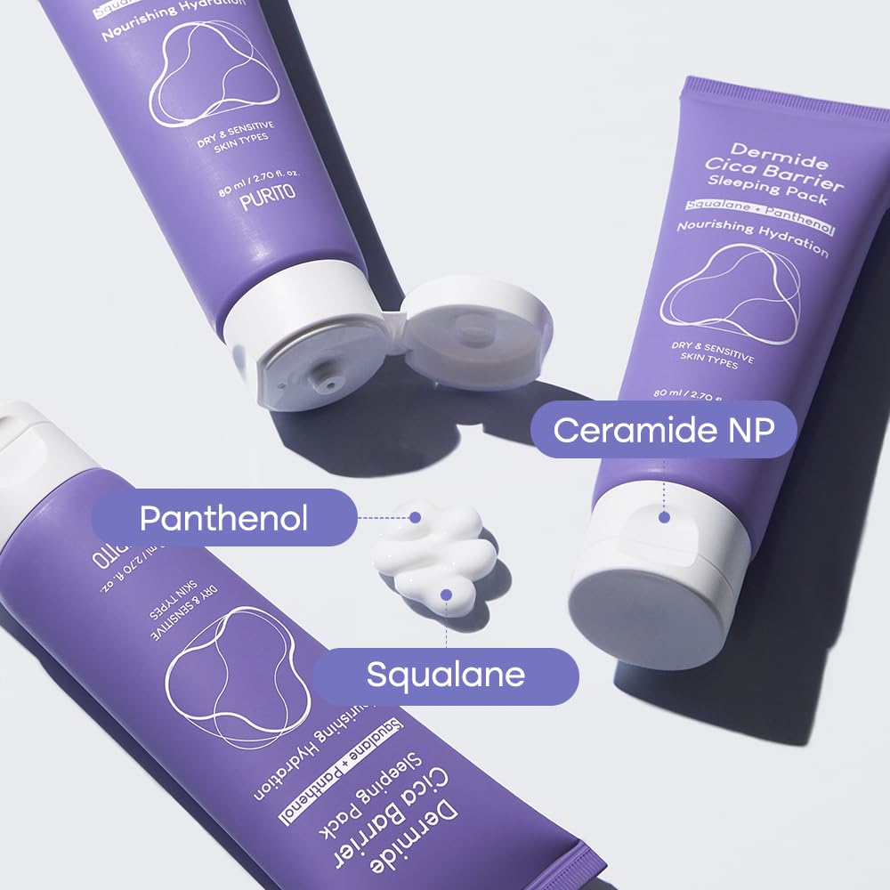 PURITO Dermide Cica Barrier Sleeping Pack 2.7 fl.oz / 80ml ceramide and centella, night cream, sensitive type, moisture pack