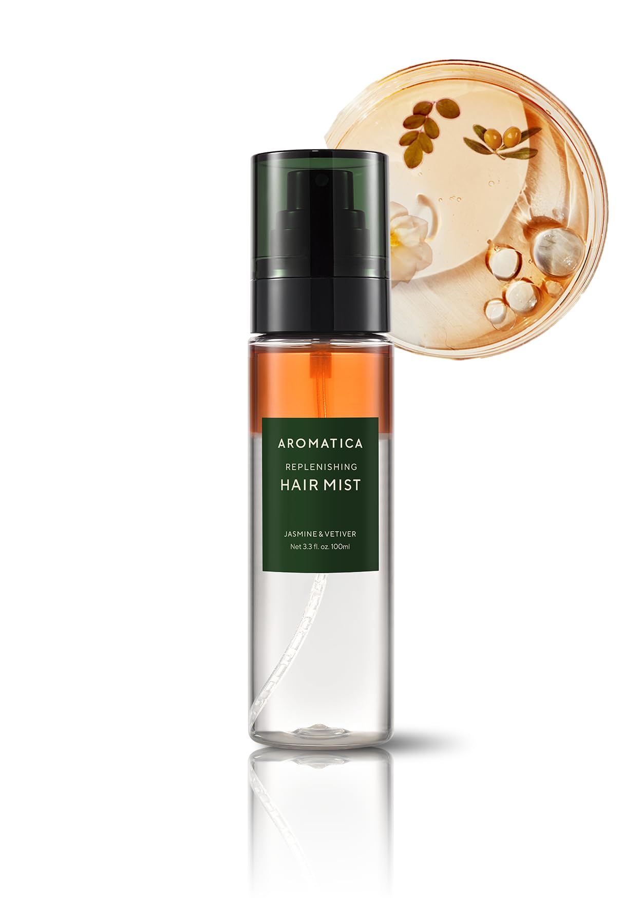 AROMATICA REPLENISHING HAIR MIST JASMINE & VETIVER 3.3fl oz/100ml - Leave In Conditioner Spray & Hair Perfume for Women - Silicone-Free, Detangling, Smoothing & Moisturizing, with Essential Oils