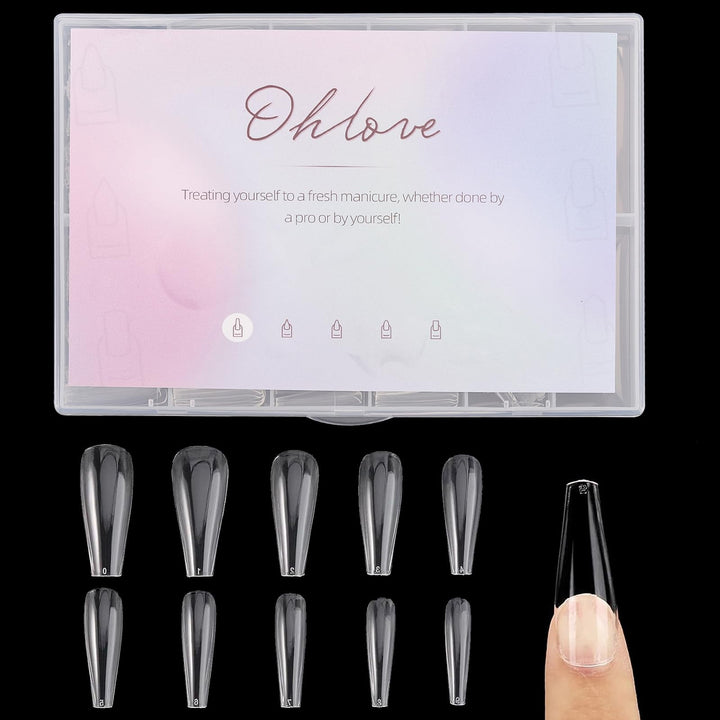 500Pcs Coffin Nail Tips Full Cover Clear Nails for Acrylic Ballerina False Nail Tips, 10 Sizes