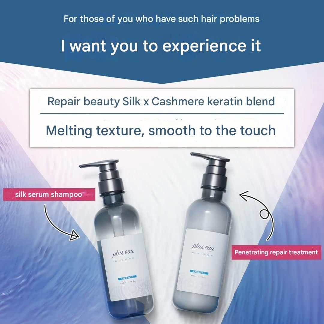 plus eau, Shampoo & Conditioner Set, Daily Moisture Renewal Hair with Silk Beauty Essence Ingredients, 15.2 oz / 450ml, 2-Pack, Made in Japan, Ultimate Moisture