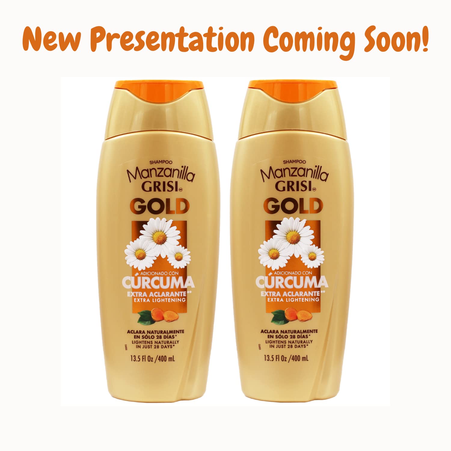 Manzanilla Grisi Gold Extra Lightening Shampoo Cleansing and Extra Lightening with Chamomile Extract and Turmeric Lightens Naturally Soft and Luminous Hair, 2 Pack of 13.5 FL Oz, Bottles, 2 Count