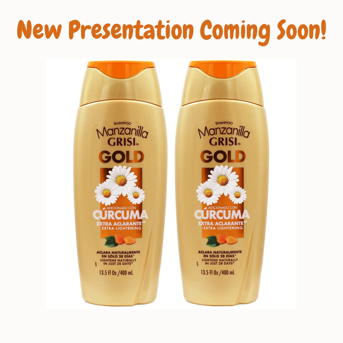 Manzanilla Grisi Gold Extra Lightening Shampoo Cleansing and Extra Lightening with Chamomile Extract and Turmeric Lightens Naturally Soft and Luminous Hair, 2 Pack of 13.5 FL Oz, Bottles, 2 Count