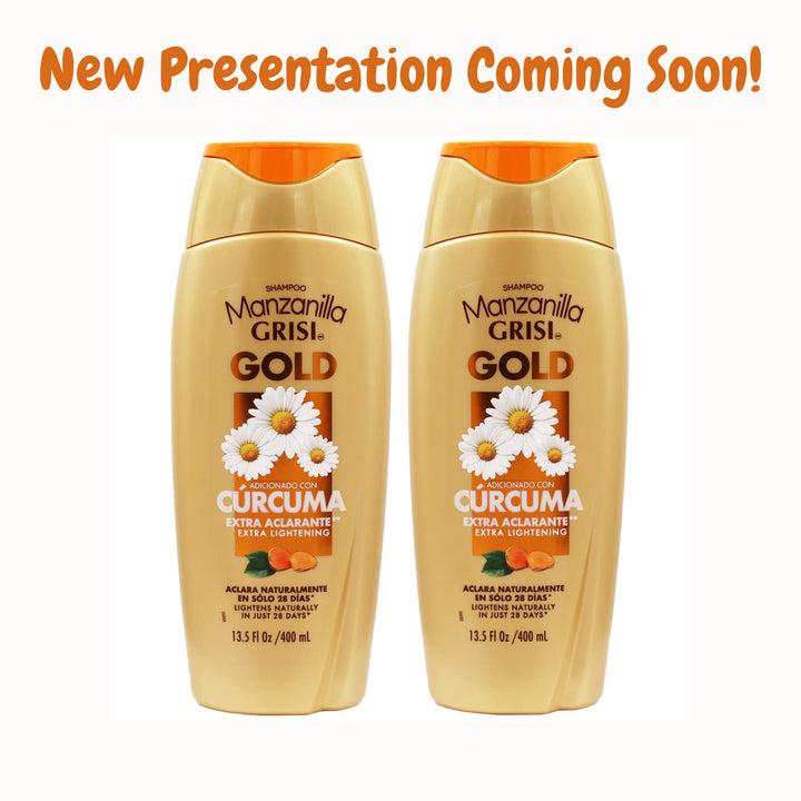 Manzanilla Grisi Gold Extra Lightening Shampoo Cleansing and Extra Lightening with Chamomile Extract and Turmeric Lightens Naturally Soft and Luminous Hair, 2 Pack of 13.5 FL Oz, Bottles, 2 Count