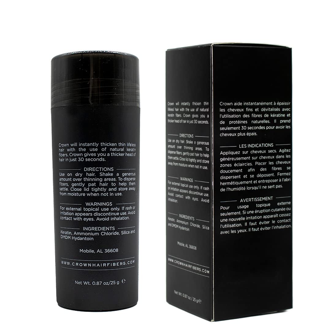 CROWN Hair Fibers - Best Keratin Hair Fibers Instantly Thickens Thinning or Balding Hair for Men and Women - Natural Hair Loss Concealer 0. 87oz - Black