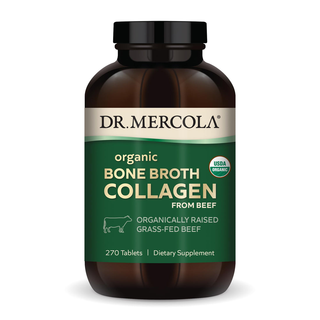 Dr. Mercola Organic Bone Broth Collagen, 90 Servings (270 Tablets), Organically Raised Grass-Fed Beef, Dietary Supplement, Supports Bone and Joint Comfort, USDA Organic, Non-GMO