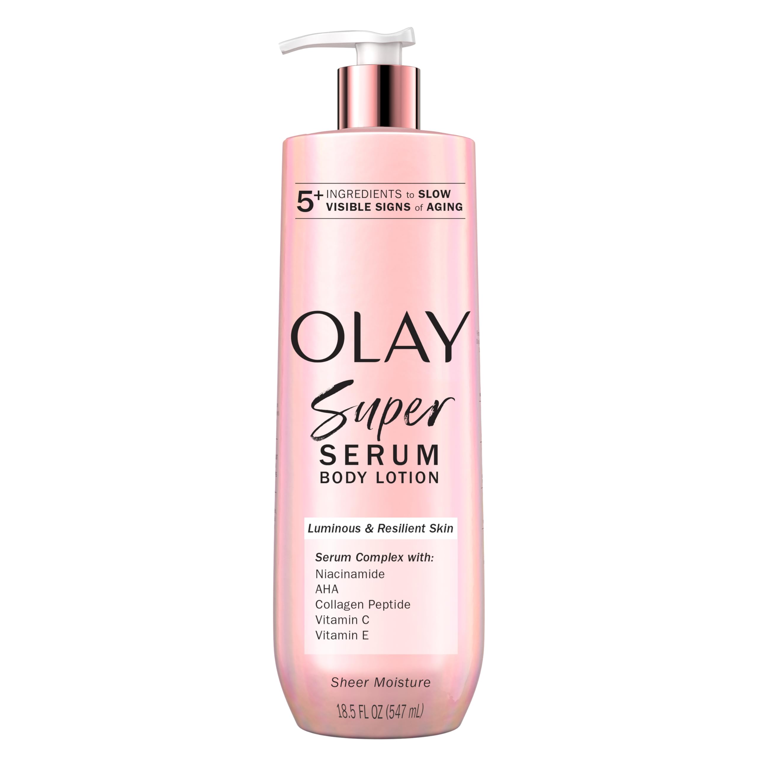 Olay Super Serum Hand & Body Lotion for Dry Skin, 24hr Long Lasting Hydration, 5+ Ingredient Serum Complex for Bright Even Firm Luminous Skin, Sweet Vanilla & Soft Wood Scent, 18.5 fl oz