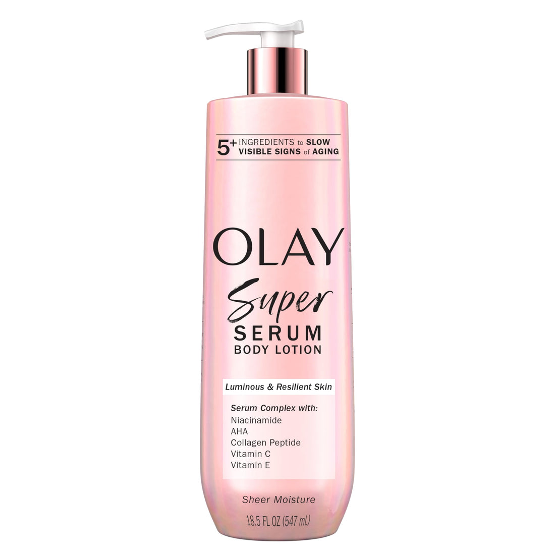 Olay Super Serum Hand & Body Lotion for Dry Skin, 24hr Long Lasting Hydration, 5+ Ingredient Serum Complex for Bright Even Firm Luminous Skin, Sweet Vanilla & Soft Wood Scent, 18.5 fl oz
