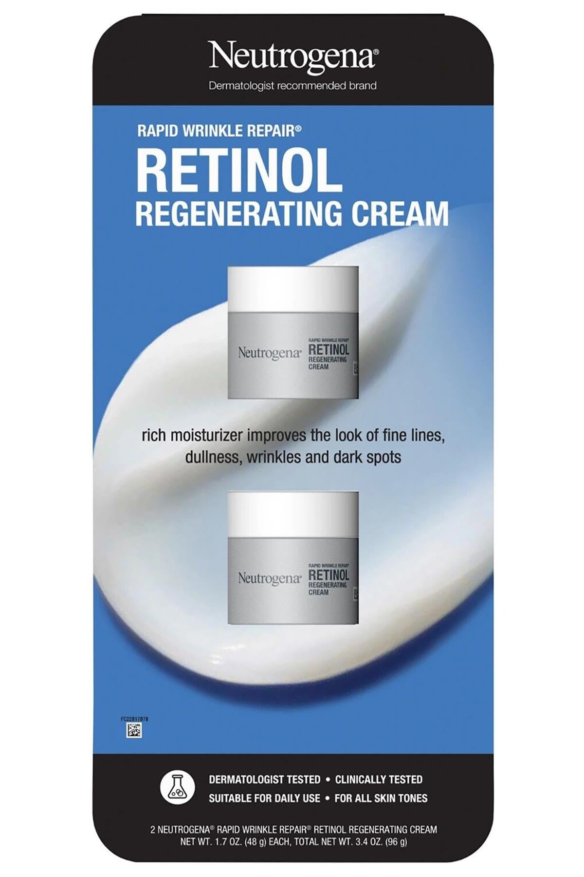Neutrogena Rapid Wrinkle Repair Retinol Face Moisturizer, Fragrance Free, Daily Anti-Aging Face Cream with Retinol & Hyaluronic Acid to Fight Fine Lines, Wrinkles, & Dark Spots, 1.7 oz., 2 pk.