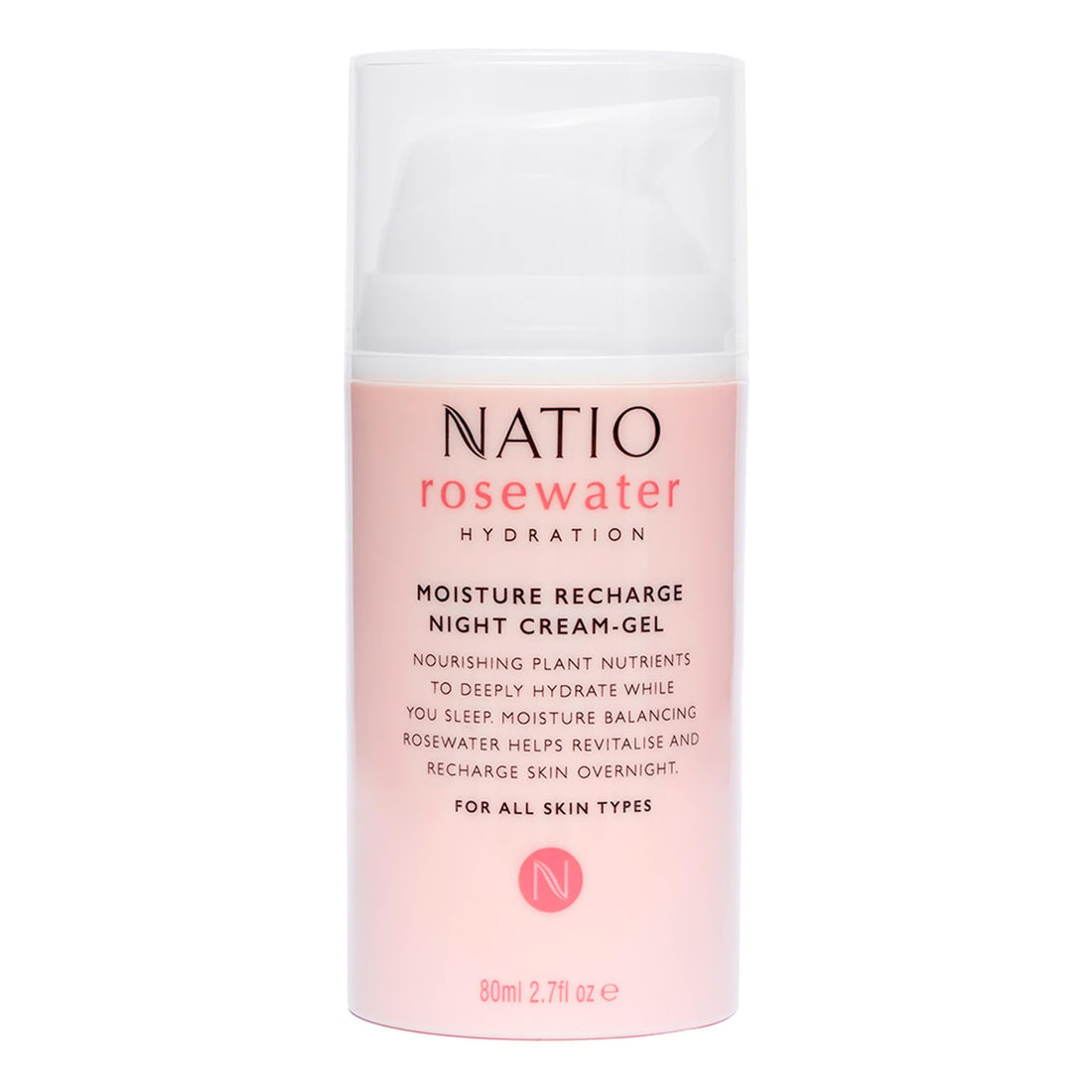 Natio Australia Rosewater Hydration Moisture Recharge Night Cream-Gel, 2.7 oz - Face Moisturizer with Shea Butter - Face Cream for All Skin Types