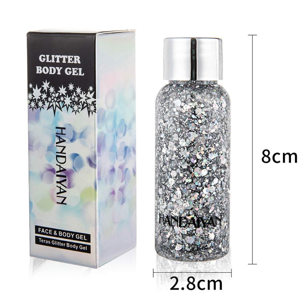 GL-Turelifes Mermaid Sequins Chunky Glitter Liquid Eyeshadow Glitter Body Gel Festival Glitter Cosmetic Face Hair Nails Makeup Long Lasting Sparkling 30g (#09 White)