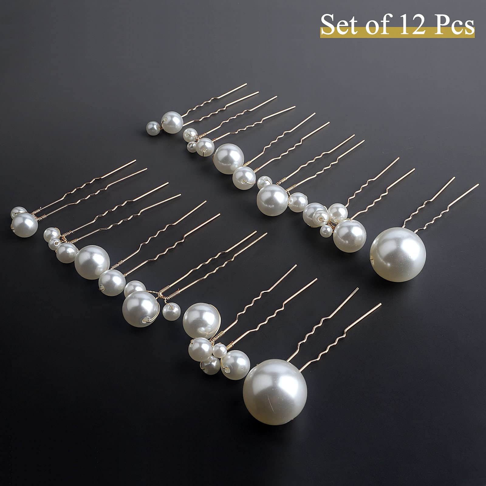 Sppry Wedding Pearl Hair Pins (12PCS) - U Shaped Hair Accessories for Bridal Women (Gold)