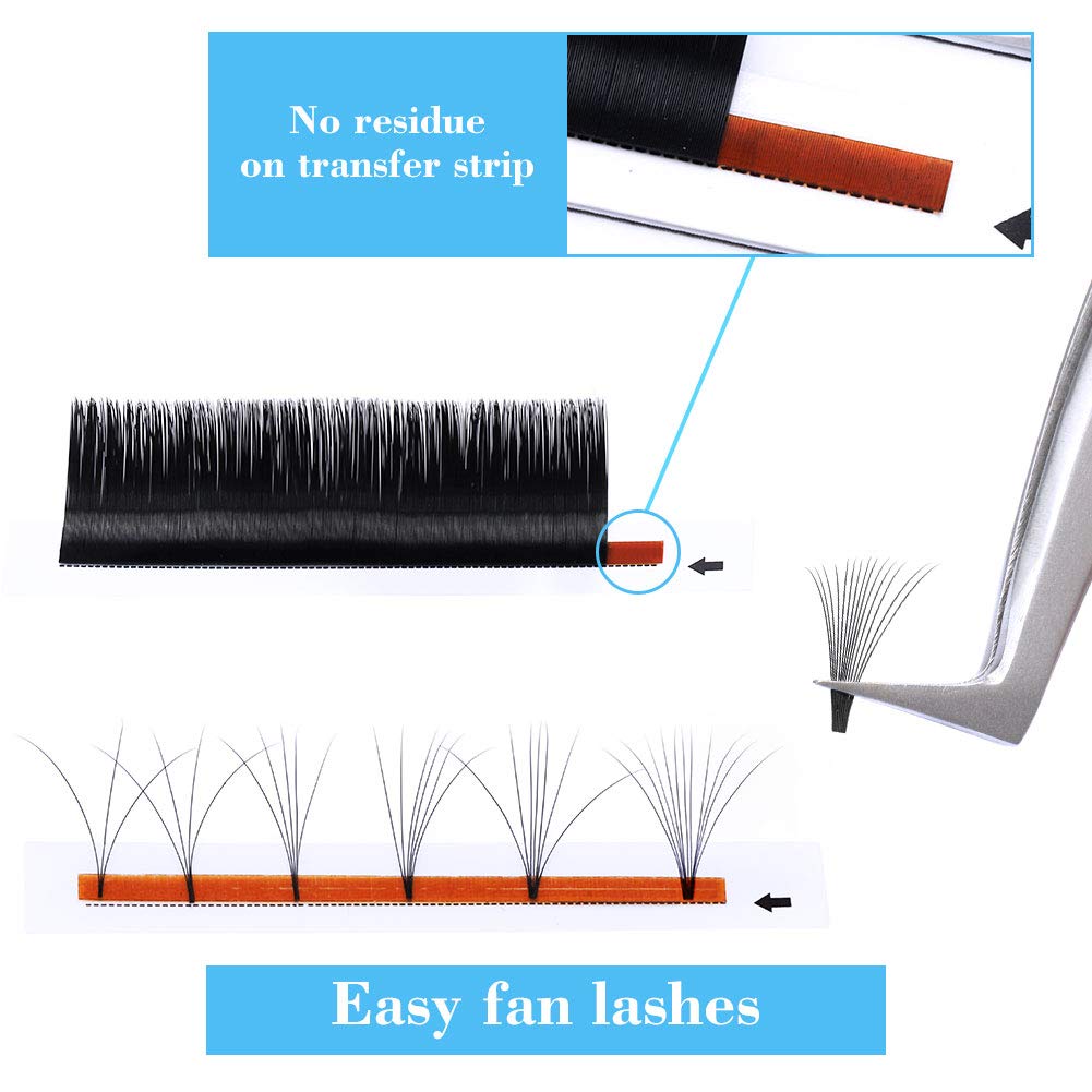 Volume Lash Extensions 0.07 D Curl 16-22mm Mixed Tray Easy Fanning Volume Lashes Matte Black Self Fan Eyelash Extension Supplies (0.07-D, 16-22mm Mix)