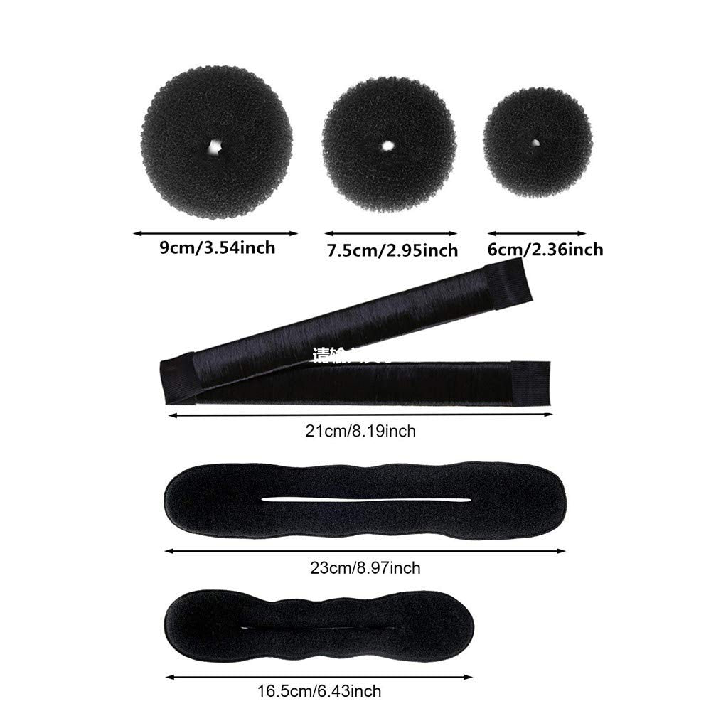 iFlyMars 3 Pieces Hair Donut Bun Makers, 2 Pieces Foam Sponge Bun Shapers, 1 Pieces Magic French Twist Hairstyle Clip,2 Snap Bun Makers,10 pieces Hair Elastic Bands, 20 pieces Hair Pins (Black)