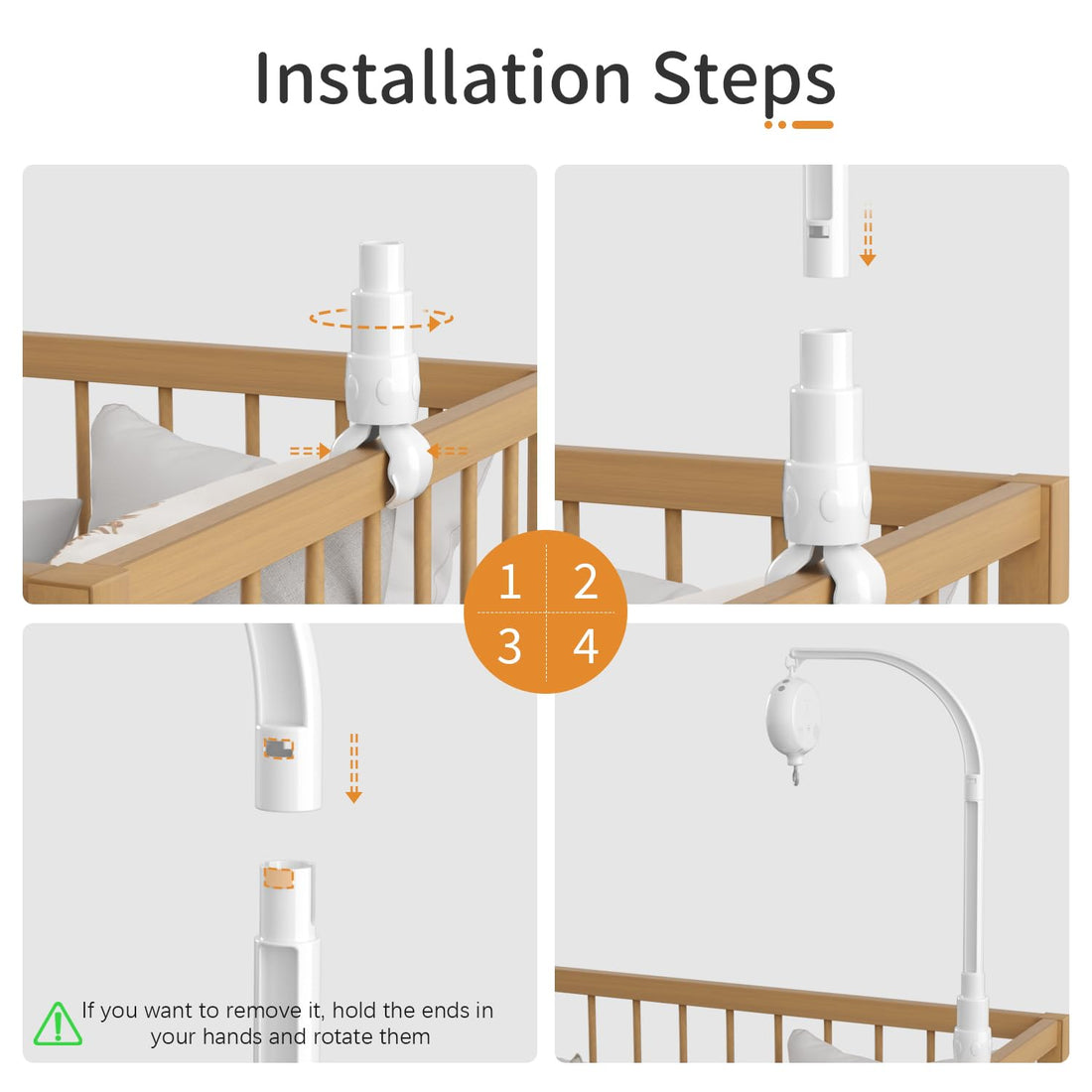 FEISIKE Baby Crib Mobile Arm with Music Box Spin Motor,23 Inch,Volume Control,3 Modes(Turn & Music,Turn Only, Music Only),Nursery Decor Hanger,Holder for DIY Clamp Mobile,35 Lullabies,30 Min Auto-Off