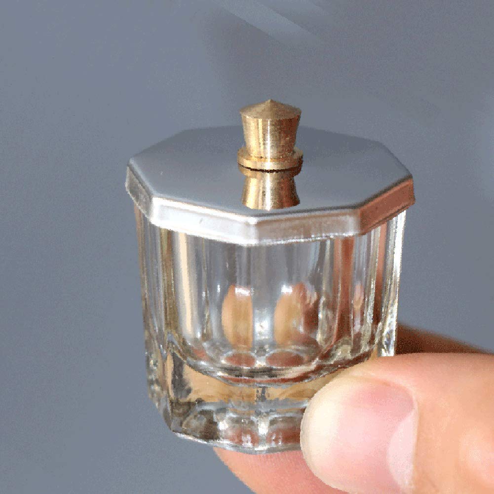 2 Pieces Mini Glass Dappen Dish with Stainless Steel Lid Nail Art Acrylic Powder Nail Art Tools Glass Cup Glass Dappen Cup