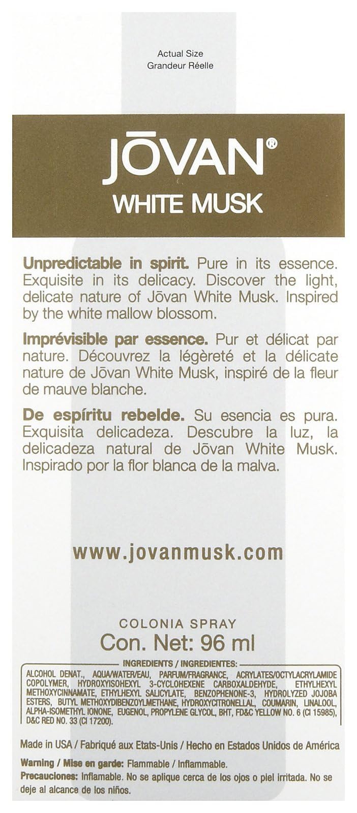 Jovan White Musk Eau de Cologne for Women, 96ml