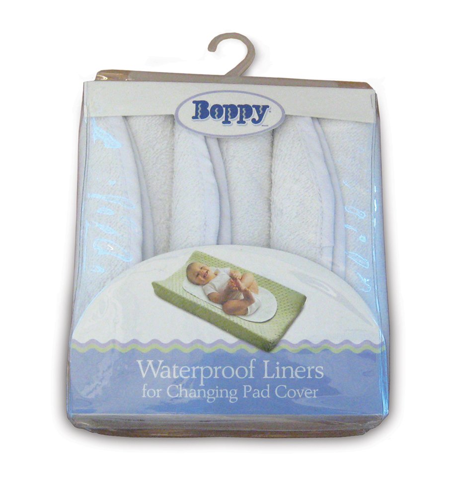 Boppy Changing Pad Liners, Pack of 3, White, Soft Terrycloth with Waterproof Backing Makes Wiggly Diaper Changes Easier and Comfy, for Quicker Cleanup of Changing Pads, Machine Washable and Dryable