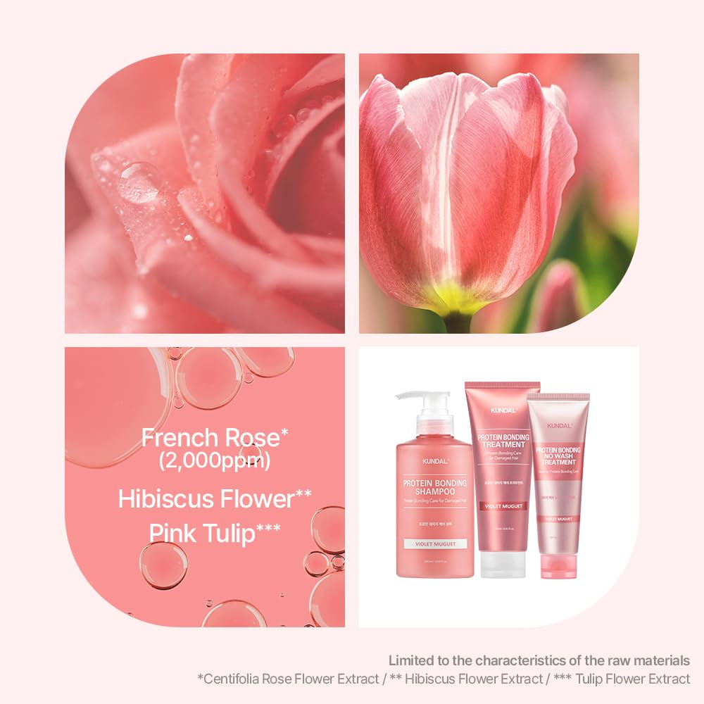 KUNDAL Protein Bonding Shampoo and Conditioner Set [Violet Muguet] - Korean Hair Care, Damage Repair, Frizz Control, Heat Protection, Pink-Glam Complex, 16.9fl oz/ 6.76fl oz (Pack of 2)