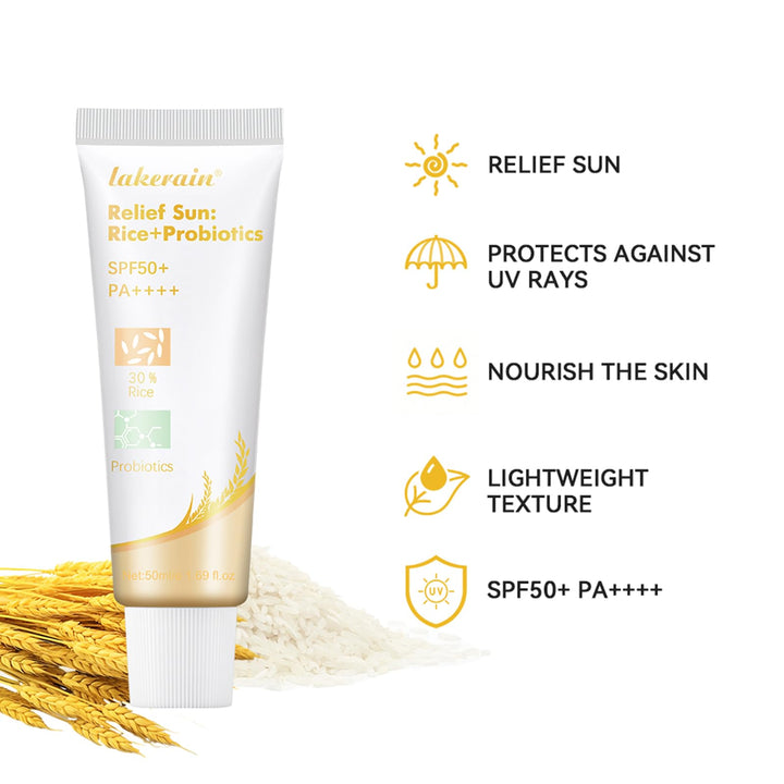NICEFACE Relief Sun Rice + Probiotics Organic Sunscreen, Rice Sunscreen with UV Defense and SPF50, Moisturizing Sunscreen with Face and Body Protection for All Skin Type, White