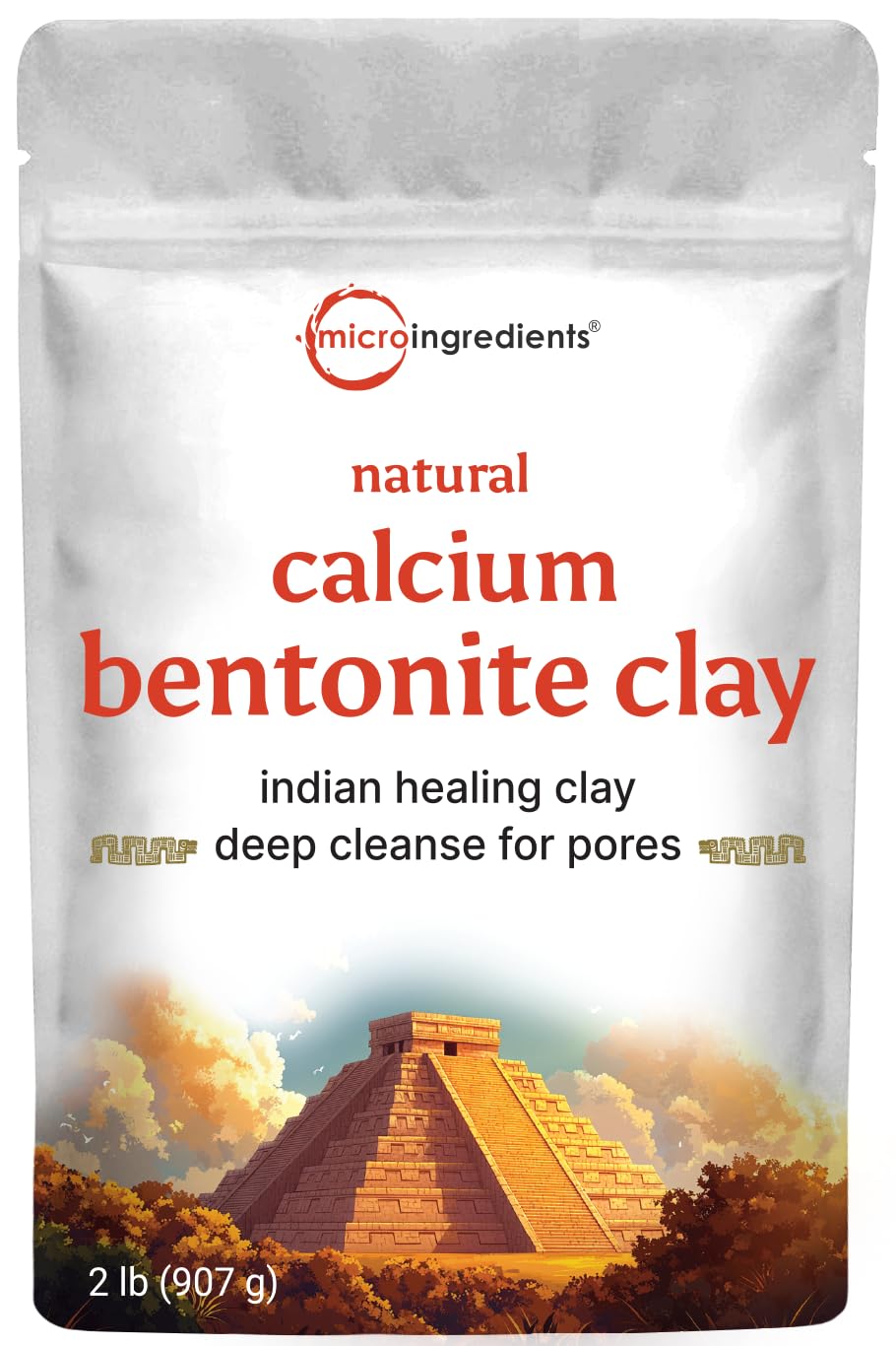 Micro Ingredients Natural Calcium Bentonite Clay Powder, 2lbs | Pure Indian Healing Clay for Body Detox & Deep Pore Cleanser | Great for Skin Care + Body & Face Mask | Gentle Absorption