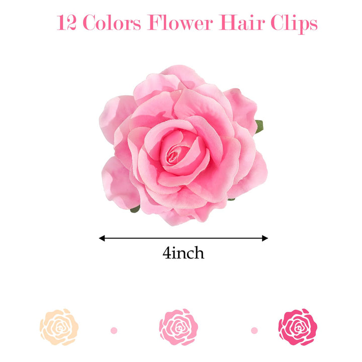 CellElection 12Pcs Elegant Large Rose Flower Hair Clips Floral Brooches Pin Rose Hair Accessories For Women Girls Lady Bridal