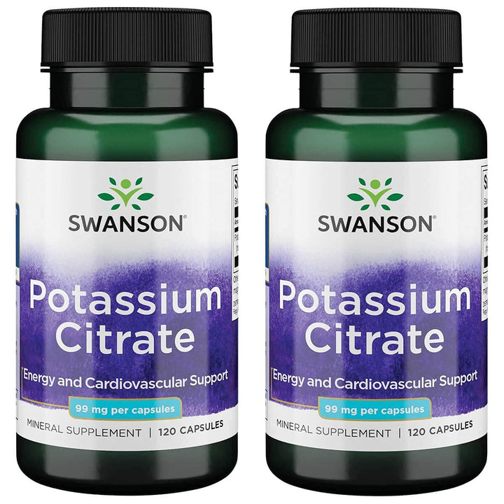 Swanson Potassium Citrate - Mineral Supplement Promoting Heart Health & Energy Support - Aids Optimal Nerve & Kidney Function with Natural Ingredients - (120 Capsules, 99mg Each) 2 Pack