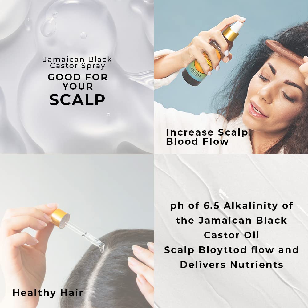 PEPPERMINT + Jamaican Black Castor Oil Spray | 4oz(118ml) | Hair Detangler Spray | Increase Hair Growth, Scalp Treatment | Natural Leave-In Conditioner | by Well’s Oil