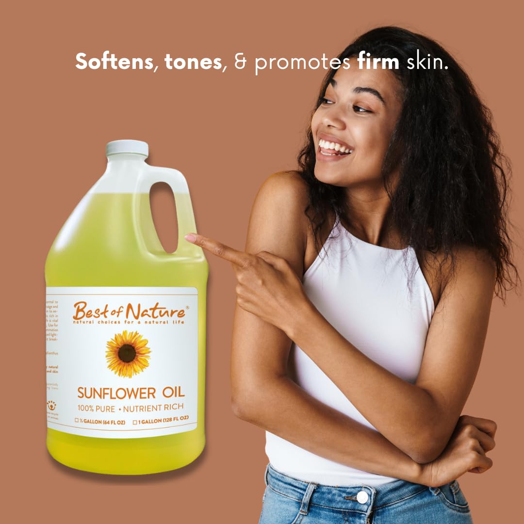 Best of Nature 100% Pure Sunflower Massage Oil, Lightweight Deep Moisturizing Unscented Oil for Skin, Body & Massage, Nourishing Hydration for Hair & Face, 1 Gallon (128 fl oz)