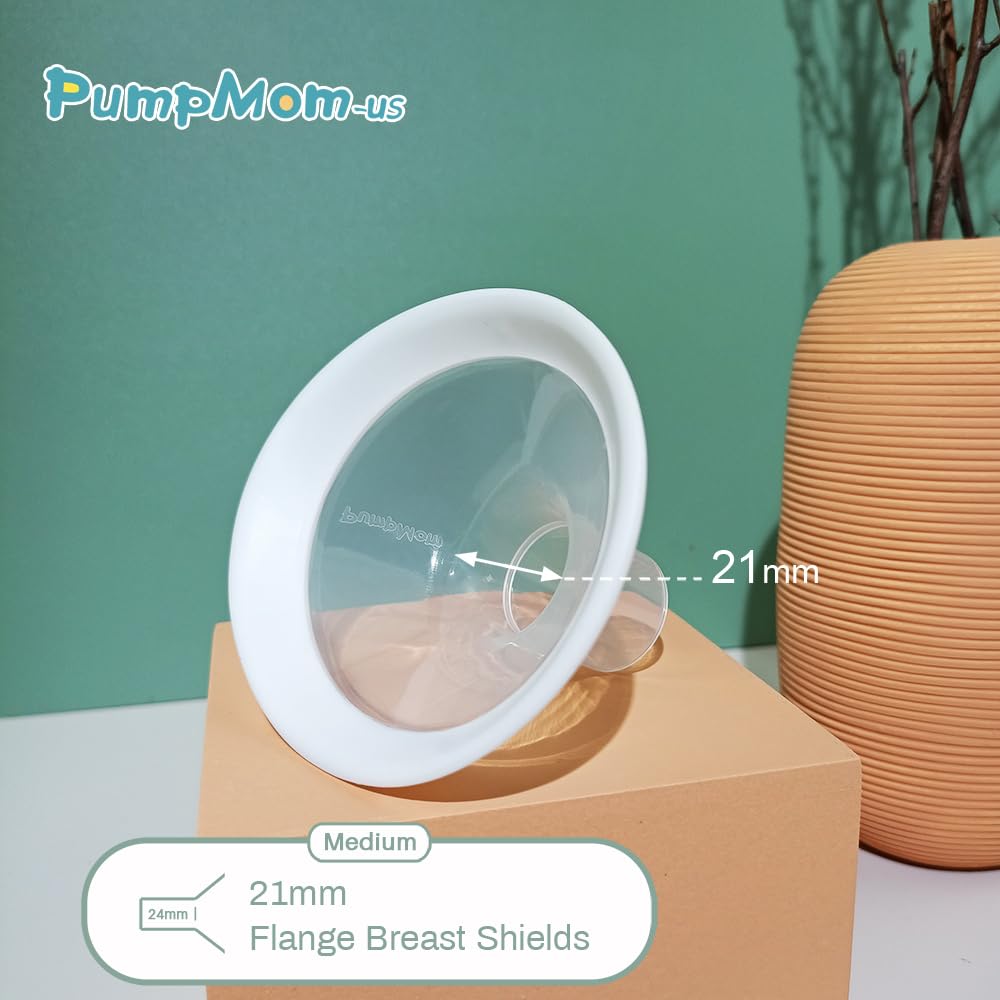 PumpMom 24mm Breast Shields Breast Pump Flanges for Medela, Replace Flange Compatible with Medela Breast Pumps Personalfit Flex Breast Shields, 2pcs (Not Original Medela Pump Parts)