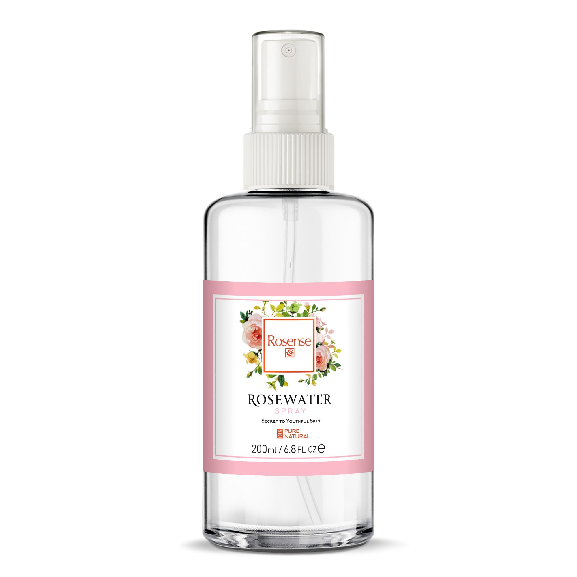 Rosense Glass Bottle Rosewater Hydrating Facial Toner/Rose Water Face Mist 6.8 Oz