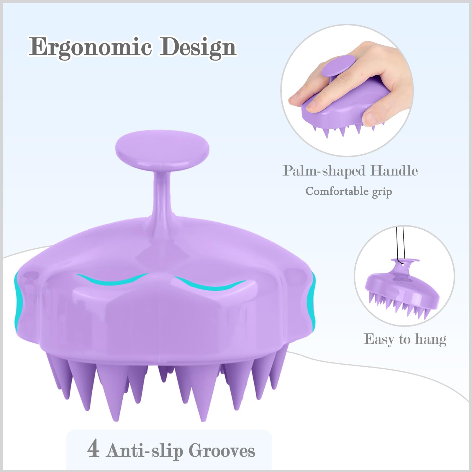 Shampoo Brush Hair Scalp Massager, FReatech [Wet & Dry] Scalp Massage Brush Soft Silicone Comb for Men, Women, Kids and Pet - Purple