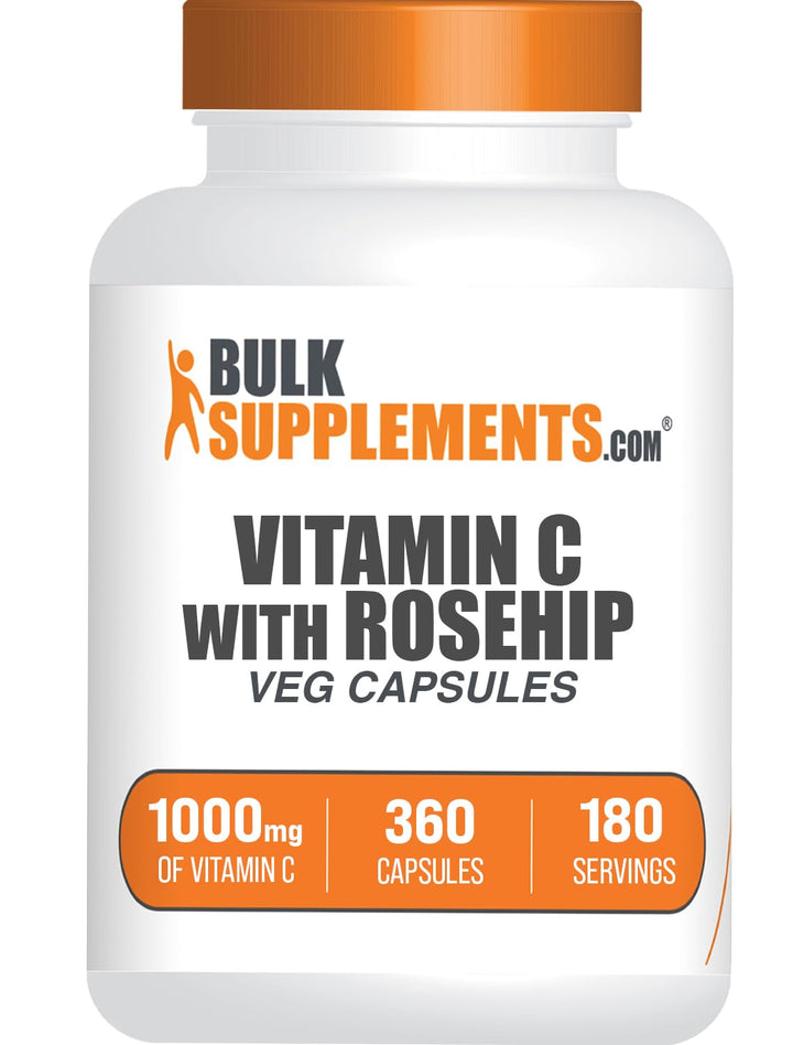 BulkSupplements.com Vitamin C with Rose HIPS Capsules - Vitamin C 1000mg & Rosehips 15mg, for Immune Support - Vegan, 2 Capsules per Serving, 360 Veg Capsules (Pack of 1)