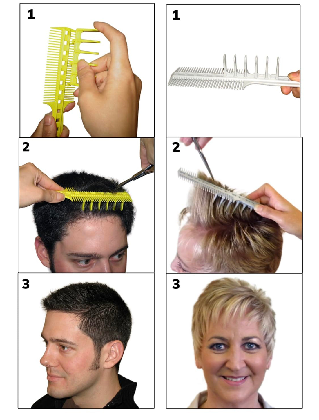 CombPal Scissor Clipper Over Comb Hair Cutting Tool - DIY Home Hair Cutting Guide Comb Set (Classic Set, Yellow)