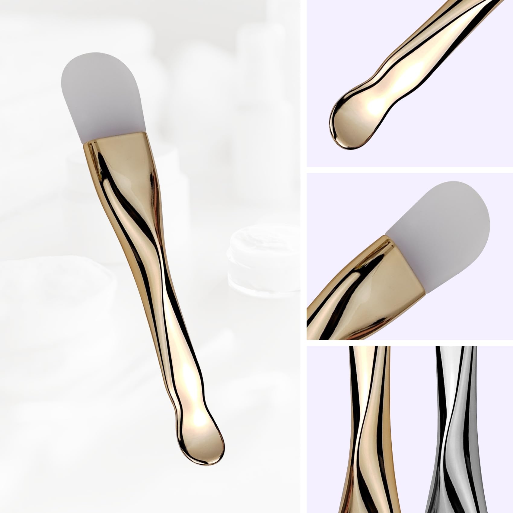 Silicone Face Mask Applicator 2 Packs Dual End Exfoliating Silicone Face Scrubber Soft Makeup Beauty Brush Tools for Clay, Cream, Gel, and Mud Facial Masks (Gold&Silver)