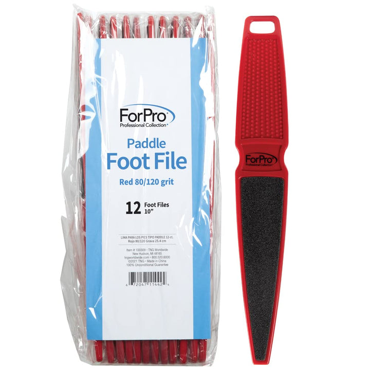 ForPro Pedicure Paddle Foot File, 80/120 Grit, Red, Pedicure File for Heels, 10ââ‚¬Â L, 12-Pack