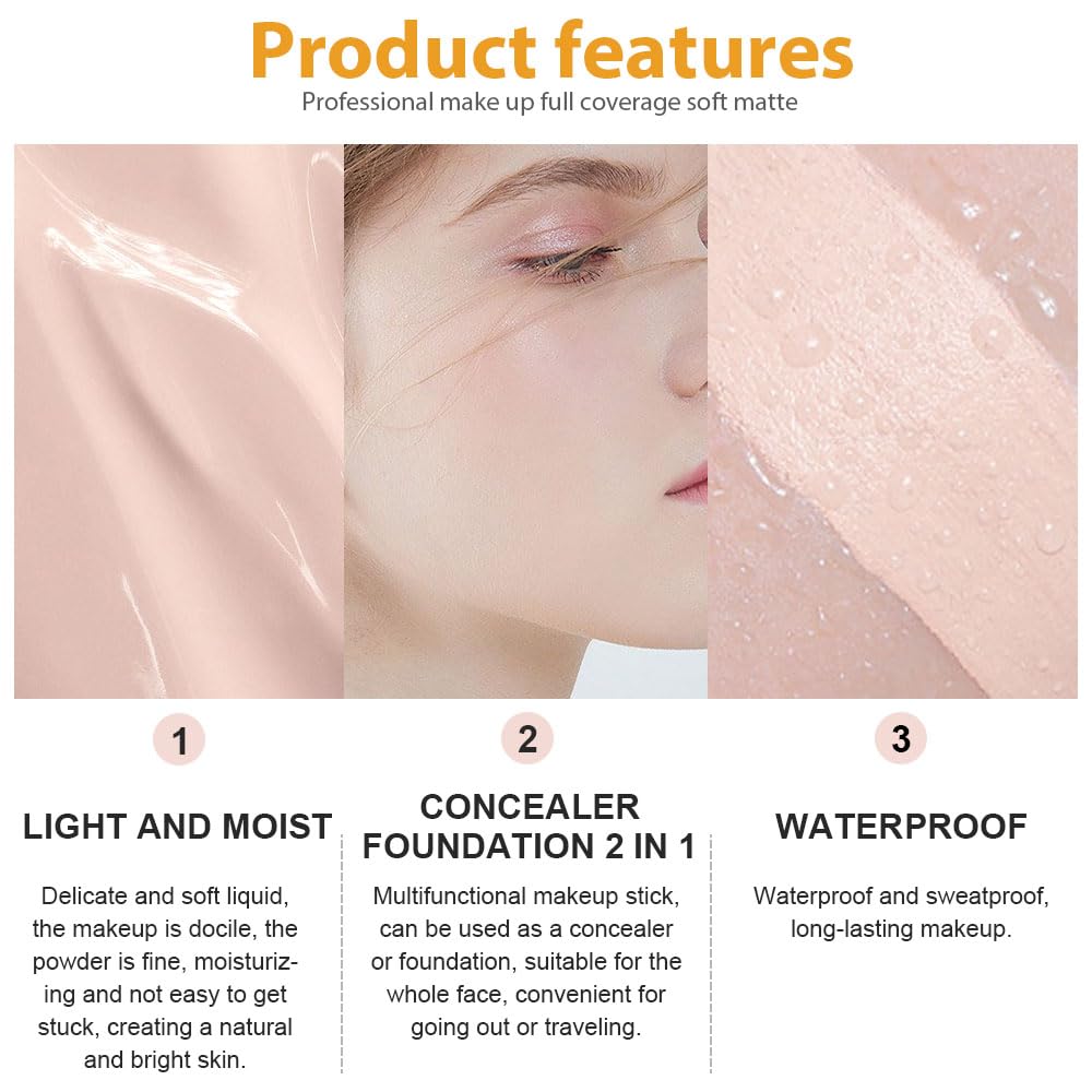 2 Pack Liquid Foundation Cream with Foundation Brush for Face Makeup,Durable Full Coverage Matte Concealer Make Up,Oil Control & Waterproof Base Primer -1 Fl.Oz (#01)