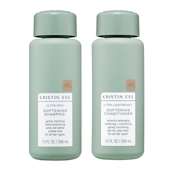 Kristin Ess Hair Softening Shampoo & Conditioner Set - Clarify + Remove Excess Buildup - Color-Safe + Sulfate-Free - For All Hair Types - 10oz Bundle