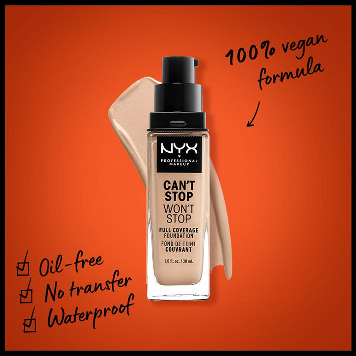 Nyx Professional Makeup Can't Stop Won't Stop Full Coverage Cream Foundation Emanel Finish, Vanilla, 1 Fluid Ounce