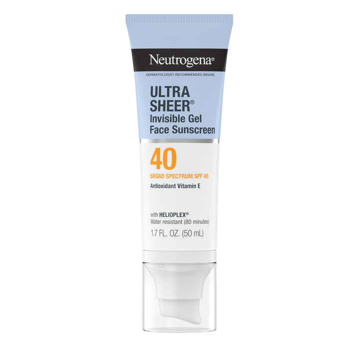 Neutrogena Ultra Sheer Invisible Gel SPF 40 Facial Sunscreen, Clear Water Resistant Sun-screen for Broad Spectrum UVA/UVB Protection, Invisible on All Skin Tones, Travel Size, 1.7 fl. oz