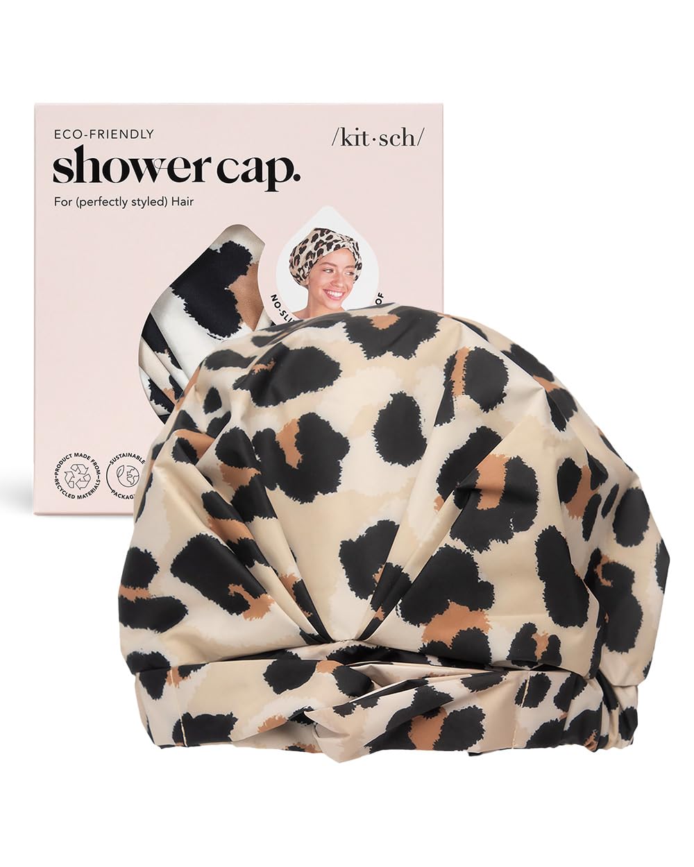 Kitsch Luxury Shower Cap for Women - Waterproof, Reusable Shower Caps (Leopard)
