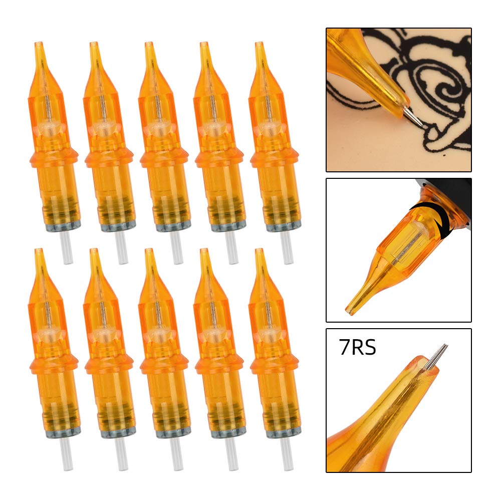 Tattoo Cartridge Needles, ATOMUS 10pcs 3RS 5RS 7RS 9RS Round Shader Disposable Tattoo Needle for Pen Rotary Machine Tattoo Supplies (Yellow 7RS 10pcs)
