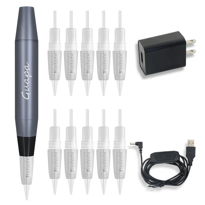 Guapa Microblading Tattoo Machine Electric MST Permanent Makeup Machine Tattoo Gun Device with 50pcs Cartridge Needles for Eyebrow Eyeliner Lip Body Art Beauty (Machine Gray+50pcs Needles)
