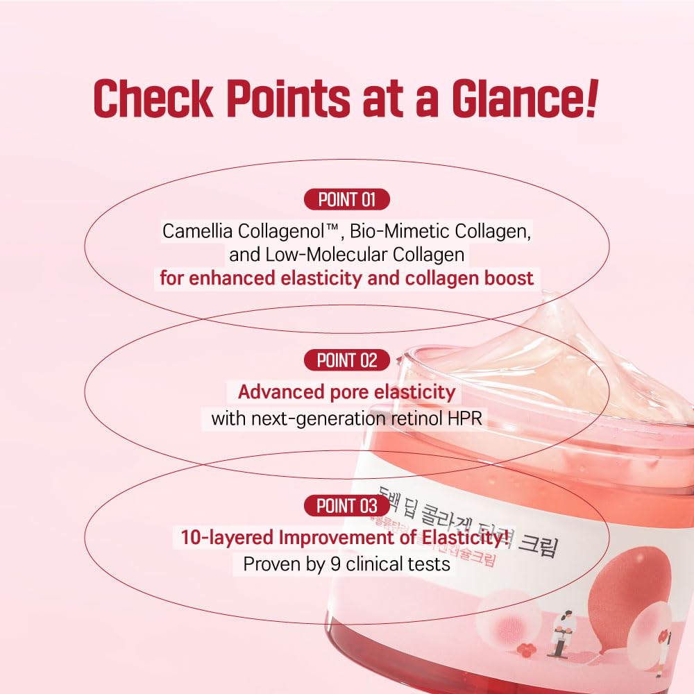 ROUND LAB Camellia Deep Collagen Firming Cream 1.69 Fl Oz, Elasticity-Enhancing Face Moisturizer with Multi-Collagen for Long-lasting Hydration, Smooth and Firm Skin, Pore Tightening, Korean Skincare