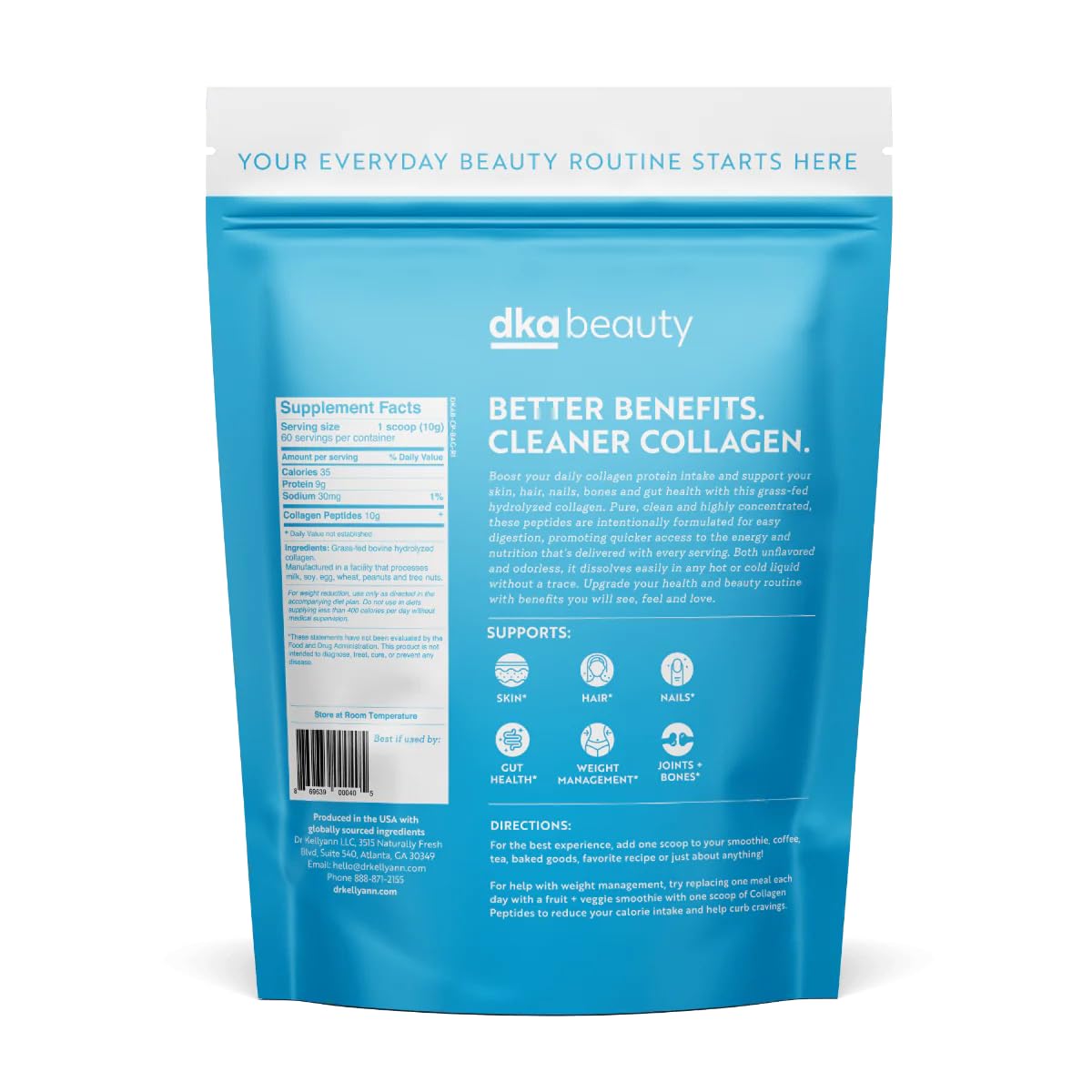 Dr. Kellyann Unflavored Collagen Peptides Powder (60 Servings) – Grass-Fed, Keto & Paleo-Friendly, Non-GMO, Gluten-Free, 1 Pack