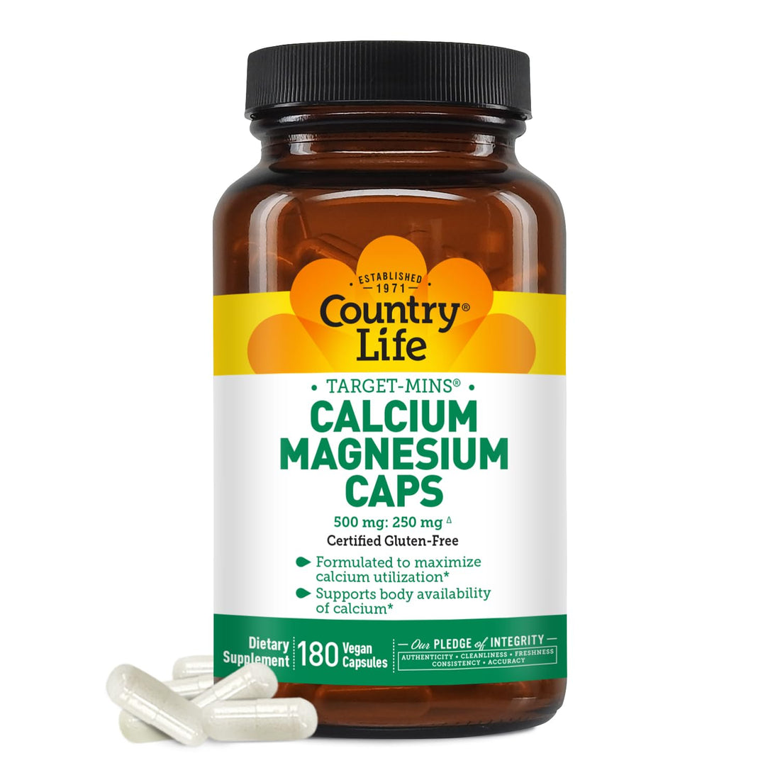 Country Life Target-Mins Calcium Magnesium Complex - 1000mg Calcium, 500mg Magnesium, Gluten-Free Supplement for Bone Health
