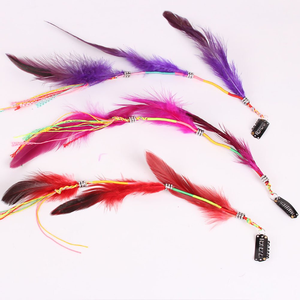 Set of 6 Handmade Boho Hippie Hair Extensions with Feather Clip Comb Hairpin Headdress DIY Accessories for Girls Women Lady