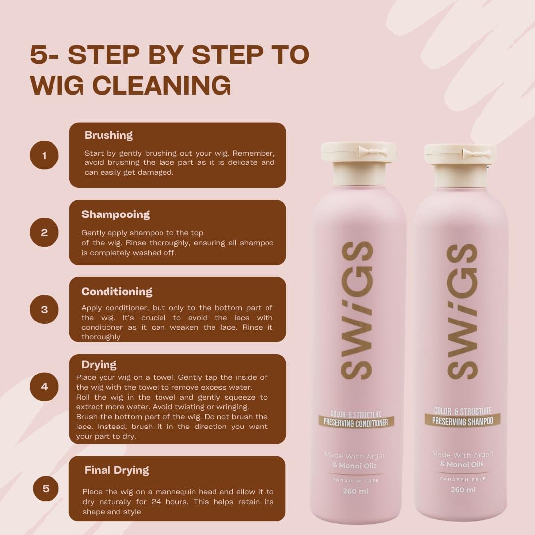 SWIGS Human & Synthetic Wig Shampoo & Conditioner set| Detangle Wig |Color-Safe| Promotes Body & Volume | Promote Silkiness & Shine | 2 Pack, 8 oz