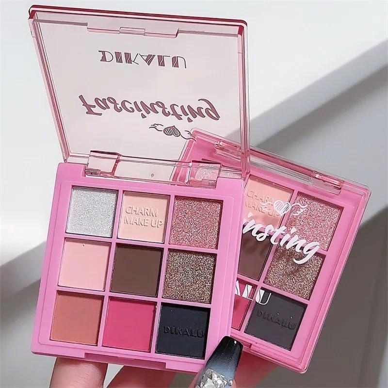 TKDKSFD 9 Color Eye Shadow Palette Shiny Matte Eye Pigment Lasting Eye Makeup Charming Eye Cosmetic Glitter Pearly Eyeshadow Rose Gray