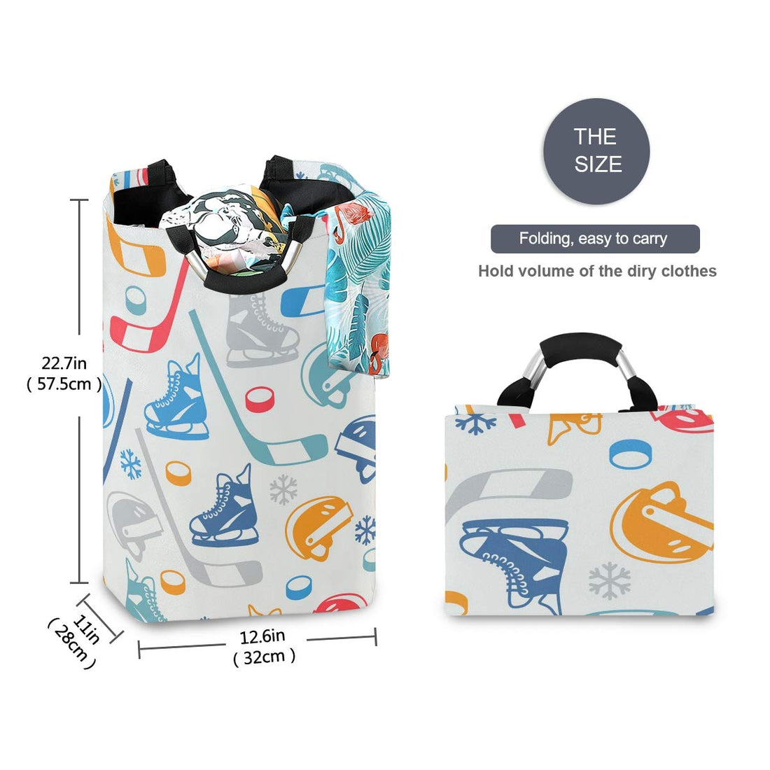 senya Large Storage Basket with Handles Collapsible Organizer Bin Laundry Hamper for Nursery Clothes Toys, Ice Hockey Sport Equipment