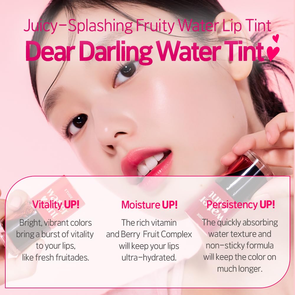 ETUDE Dear Darling Water Tint - Grape Ade (9g) | Vivid Color Lip Stain with Moisturizing Weightless & Non-sticky Finish Lip Stain | Smudge-proof Lip Tint | Korean Makeup, Kbeauty
